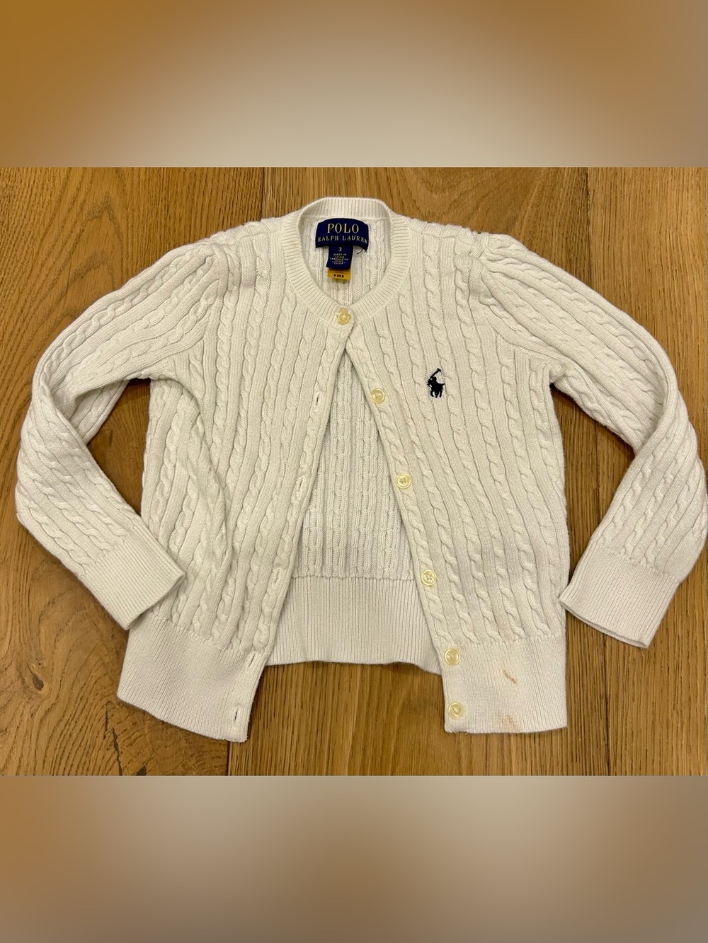 Girls Polo by Ralph Lauren White Cable Knit Cardigan